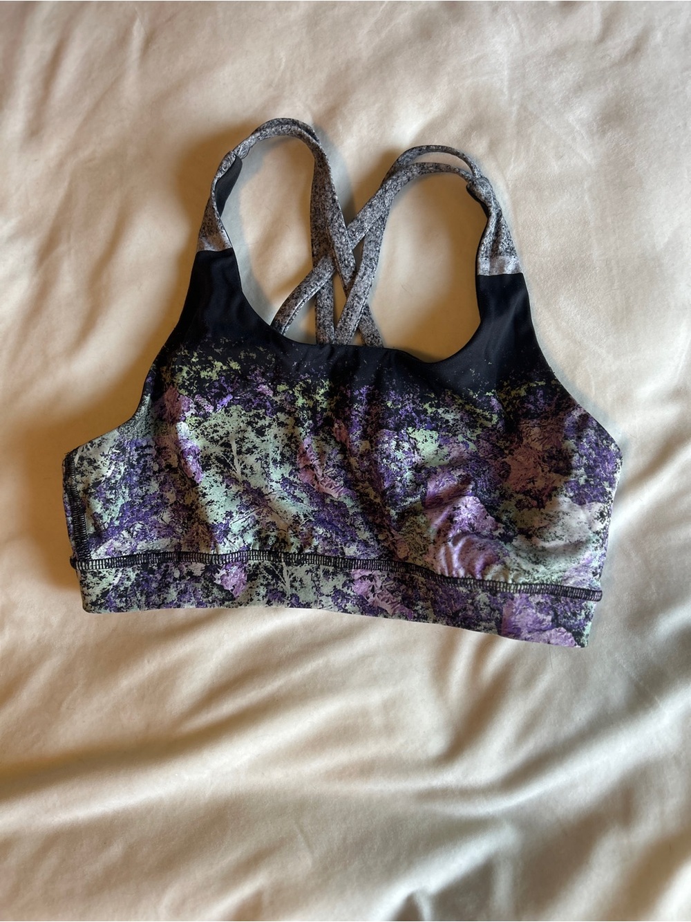 lululemon athletica Purple, Black & Mint Printed Strappy Sports Bra